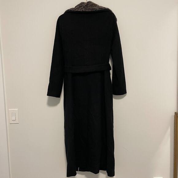 Calvin Klein Long Wool Black Overcoat Faux Fur Collar & Belt Women's Size 4 - Picture 3 of 7